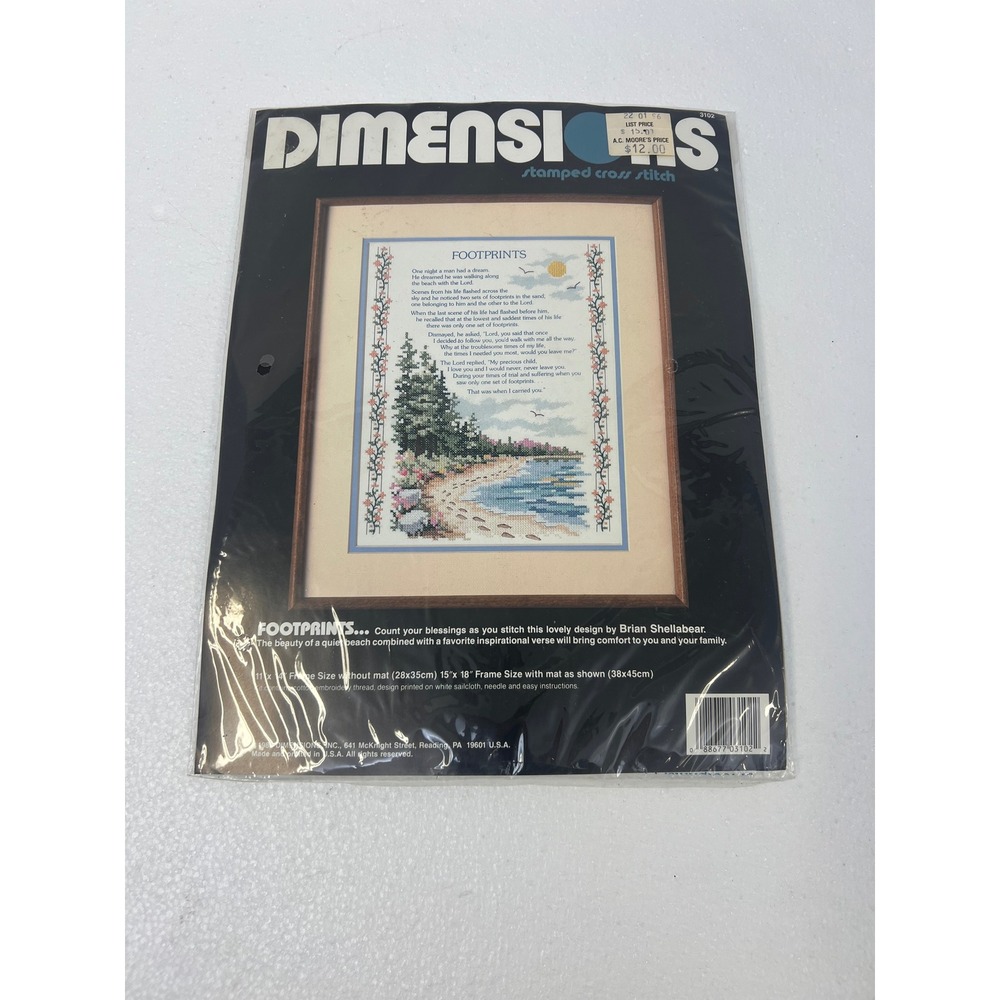 Vintage Dimensions Footprints Stamped Cross Stitch Kit 3102 Brian Shellabear NOS